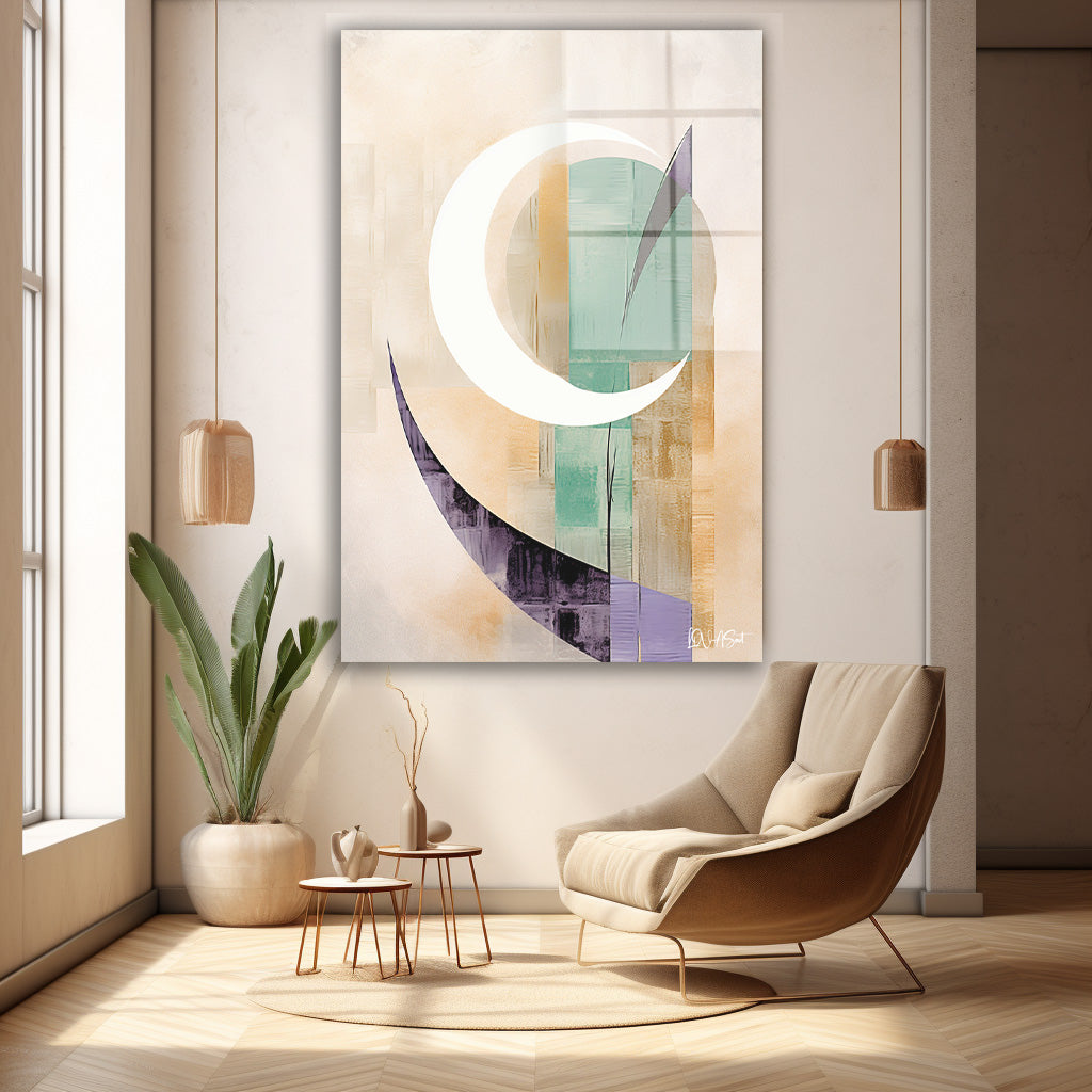 Minimal Hilal cam tablo — duvarda dekorasyon görünümü