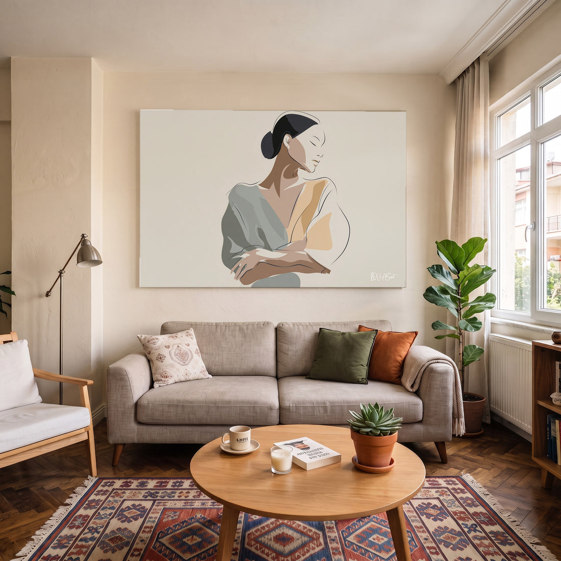 Minimal Kadın Çizgisi kanvas tablo — duvarda dekorasyon görünümü
