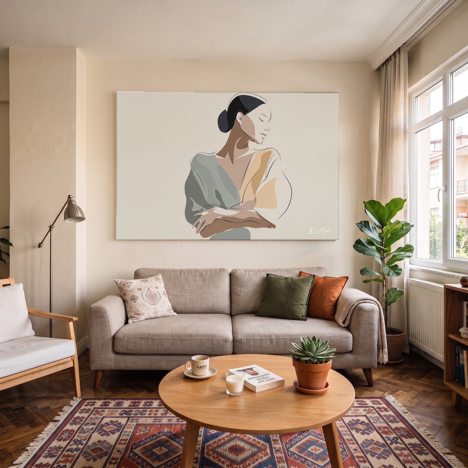 Minimal Kadın Çizgisi kanvas tablo — duvarda dekorasyon görünümü