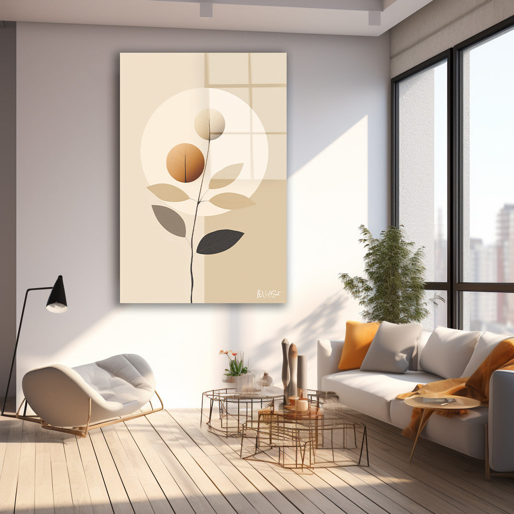 Minimal Krem Çiçek cam tablo — farklı açıdan görünüm