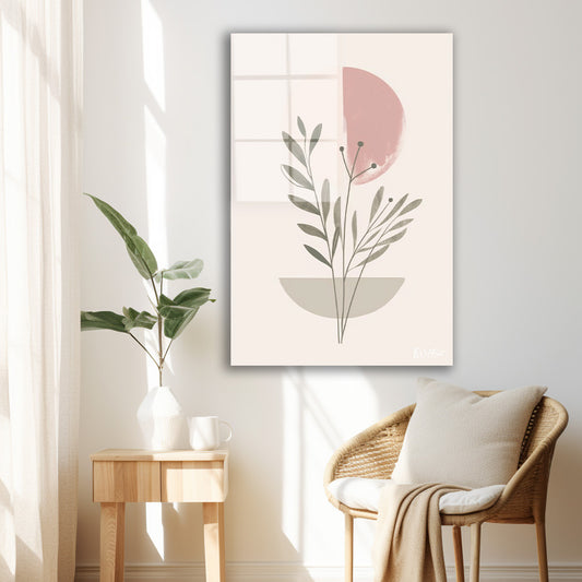 Minimal Yaprak Dalı cam tablo — iç mekân uygulama örneği