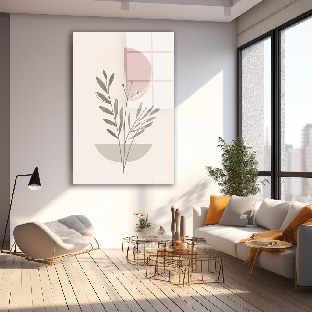 Minimal Yaprak Dalı cam tablo — farklı açıdan görünüm