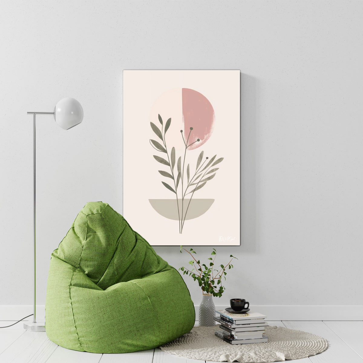 Minimal Yaprak Dalı kanvas tablo — iç mekân uygulama örneği