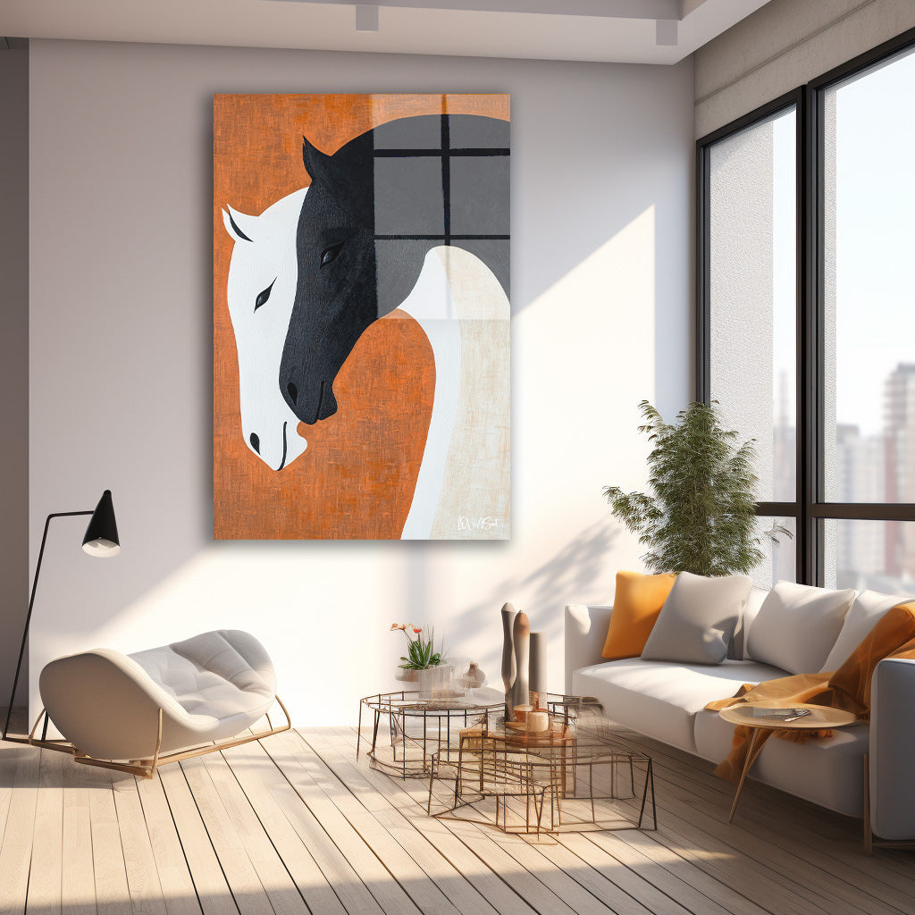 Minimalist Atlar cam tablo — farklı açıdan görünüm