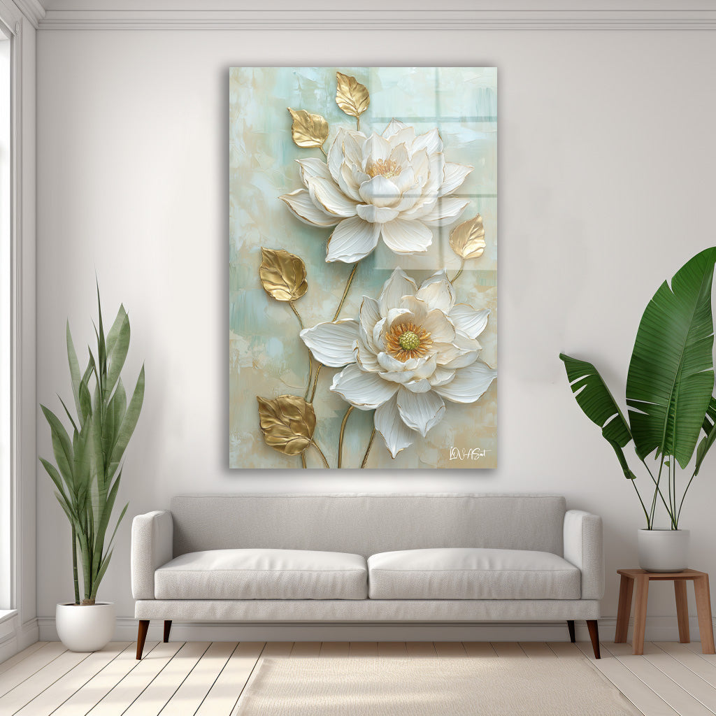 Mint Yeşili Çiçekler - Cam Tablo