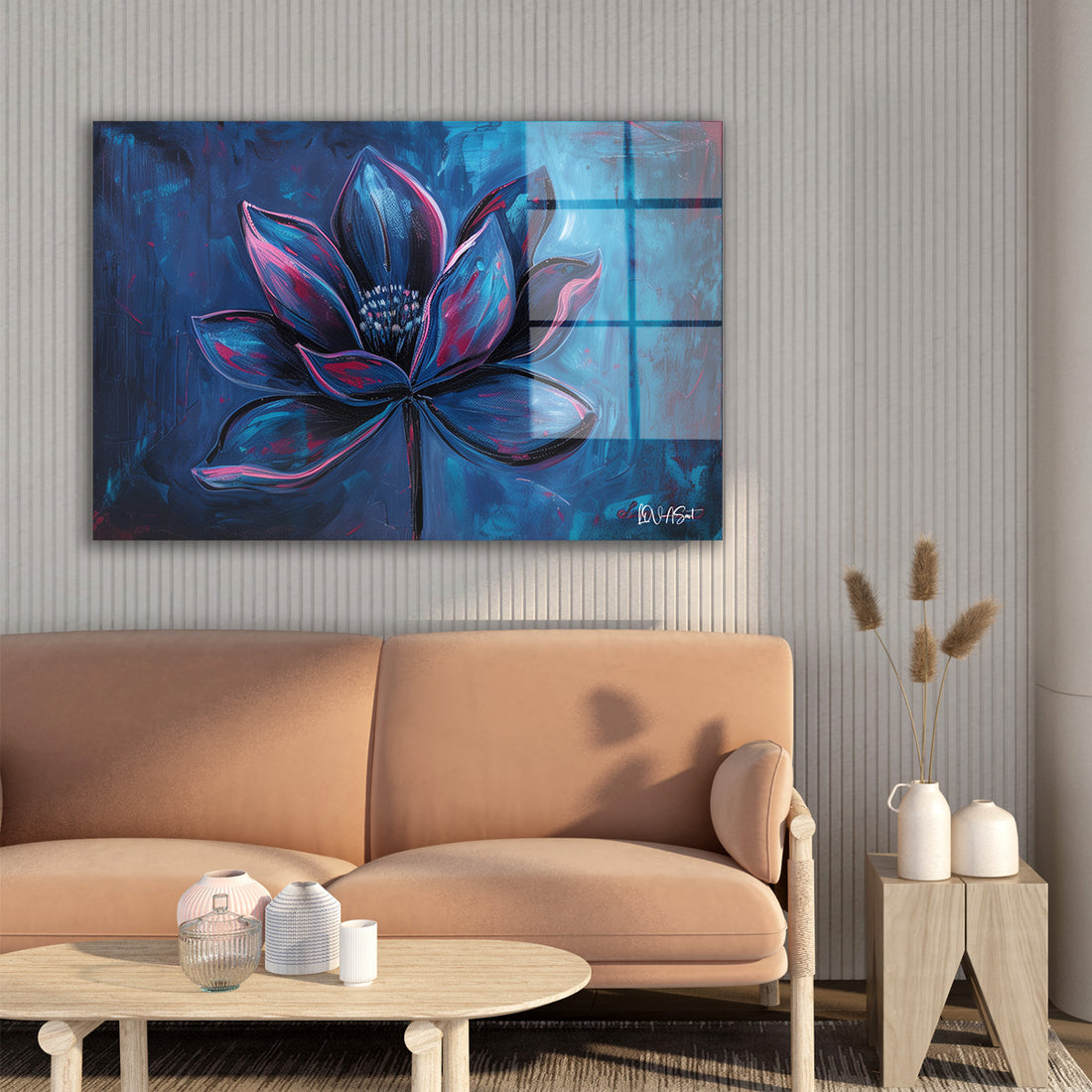 Mor Lotus cam tablo — farklı açıdan görünüm