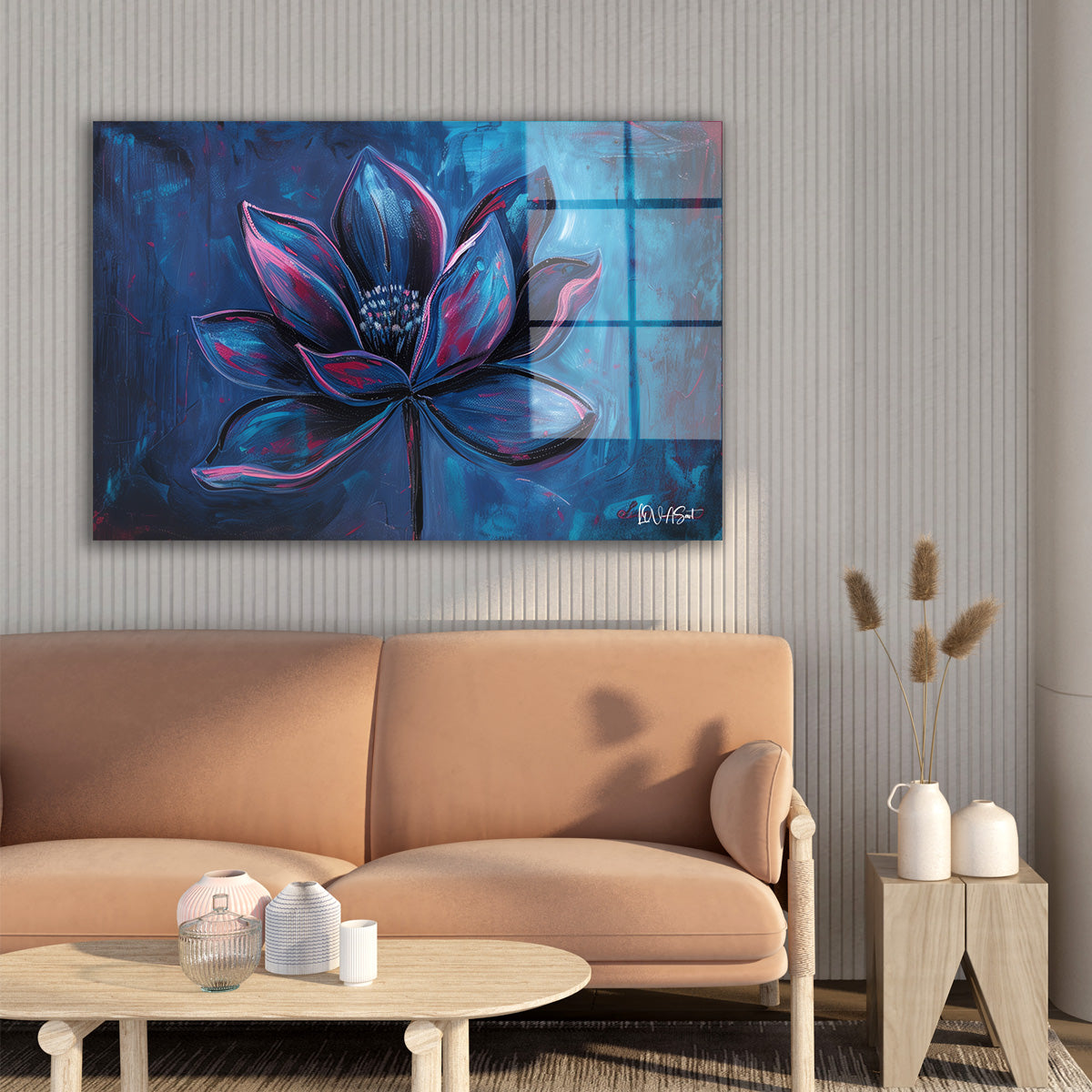 Mor Lotus cam tablo — farklı açıdan görünüm