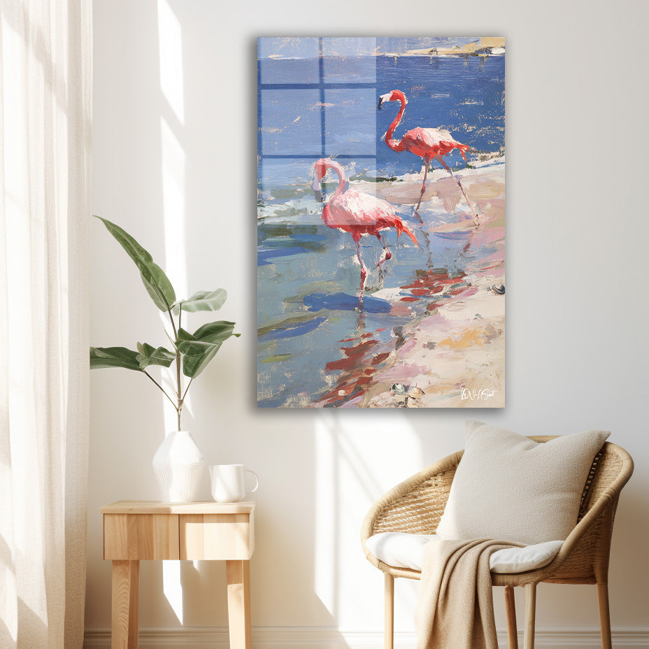 Mor Suda Flamingo cam tablo — iç mekân uygulama örneği