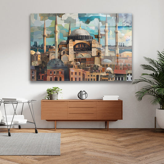 Mozaik Ayasofya Manzarası cam tablo — iç mekân uygulama örneği