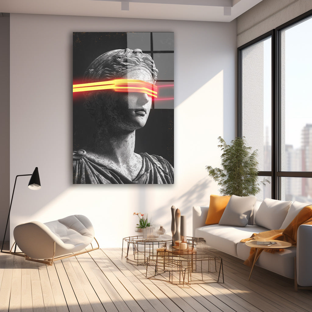 Neon Bantlı Heykel cam tablo — farklı açıdan görünüm