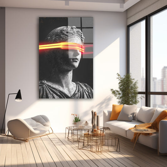 Neon Bantlı Heykel cam tablo — farklı açıdan görünüm