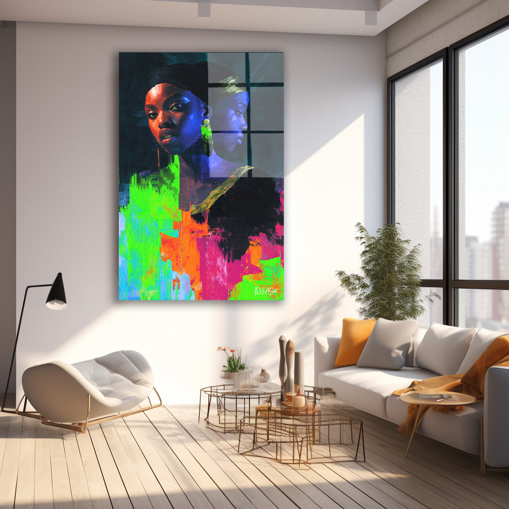 Neon İki Kadın cam tablo — farklı açıdan görünüm