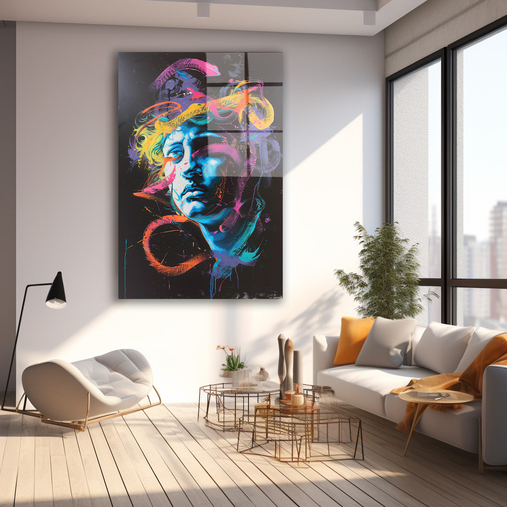 Neon Portre cam tablo — farklı açıdan görünüm