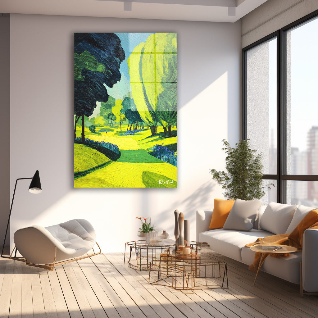 Neon Yeşil Ağaçlar cam tablo — farklı açıdan görünüm