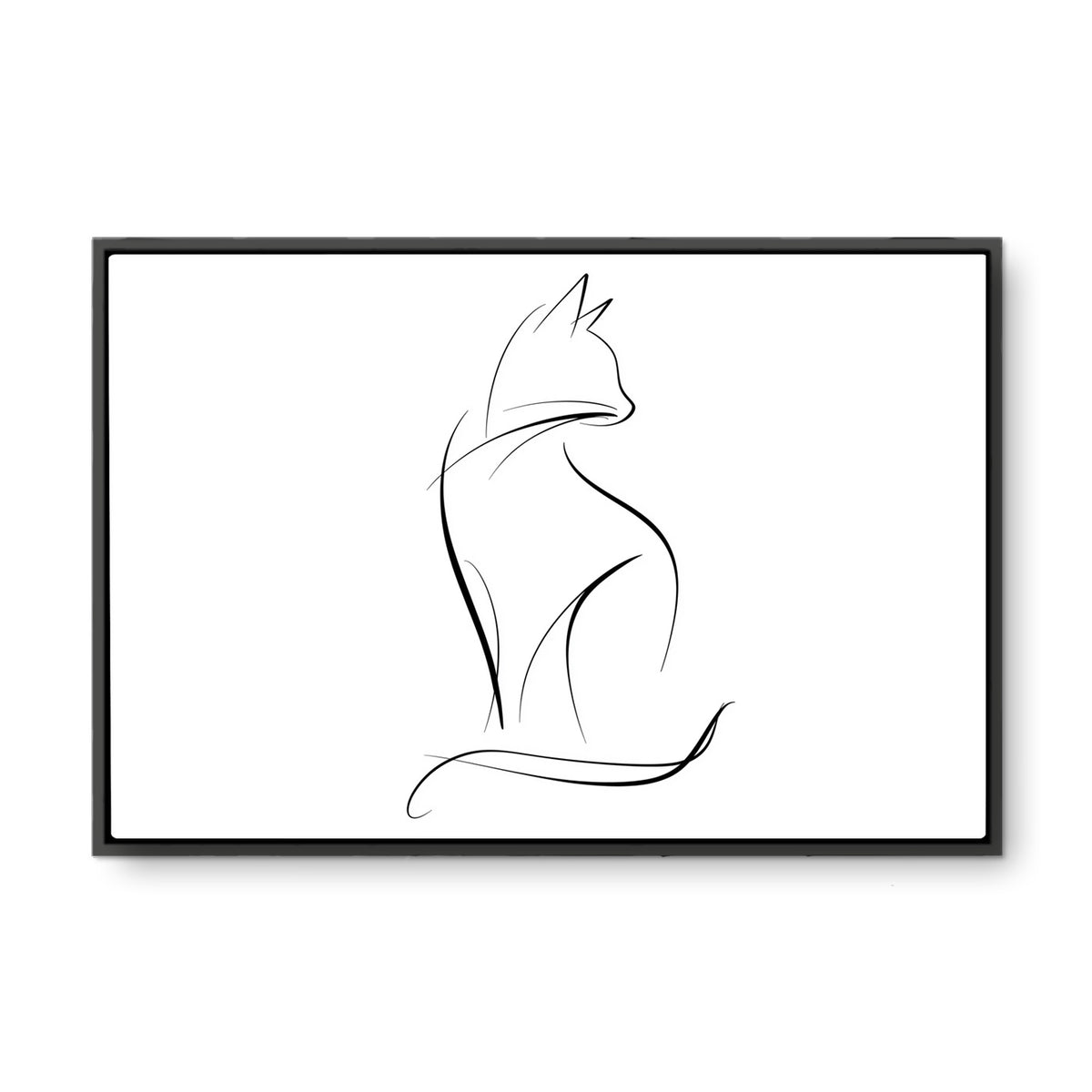 Oturan Çizgi Kedi - Kalın Metal Çerçeveli Kanvas Tablo