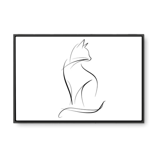 Oturan Çizgi Kedi - Kalın Metal Çerçeveli Kanvas Tablo