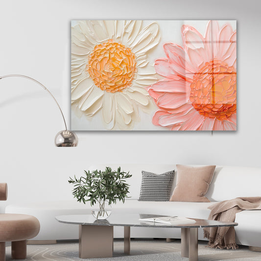 Papatya ve Pembe Gerbera cam tablo — farklı açıdan görünüm