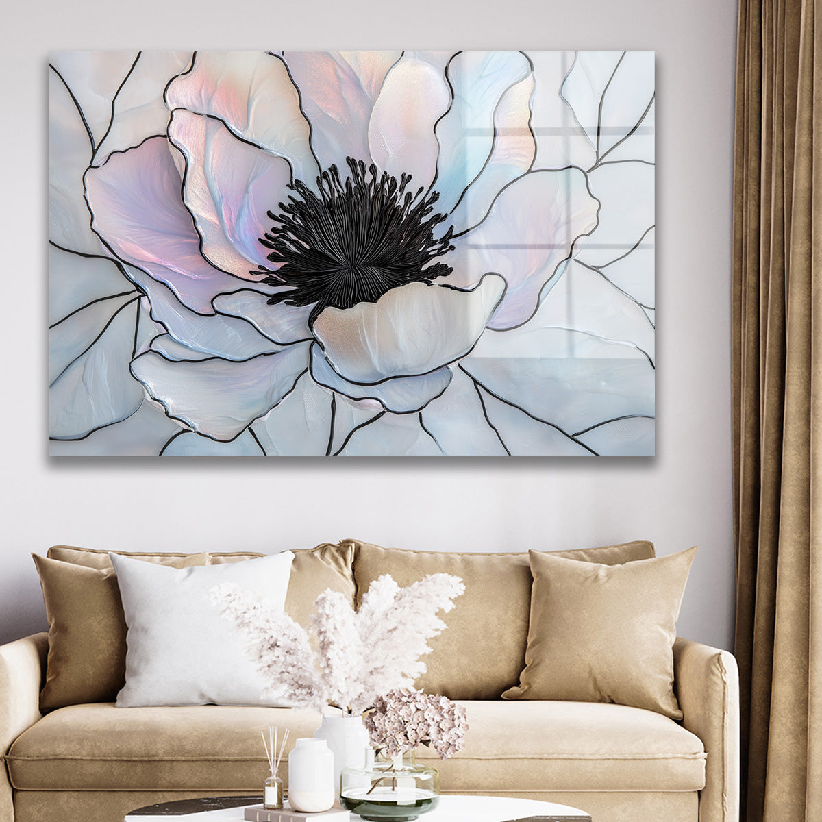 Pastel Anemon cam tablo — duvarda dekorasyon görünümü