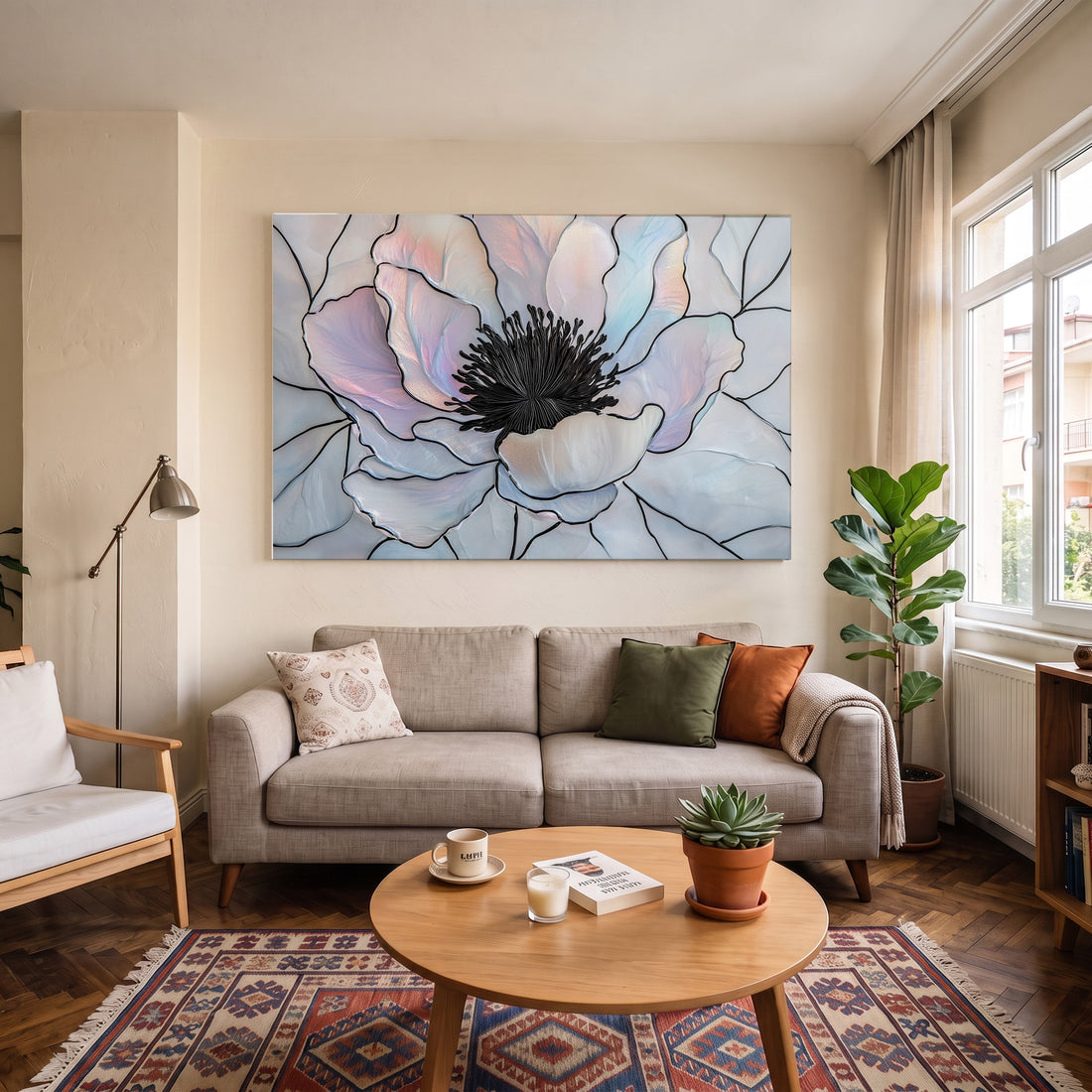 Pastel Anemon kanvas tablo — duvarda dekorasyon görünümü