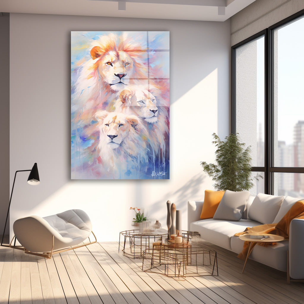 Pastel Aslan Ailesi cam tablo — farklı açıdan görünüm