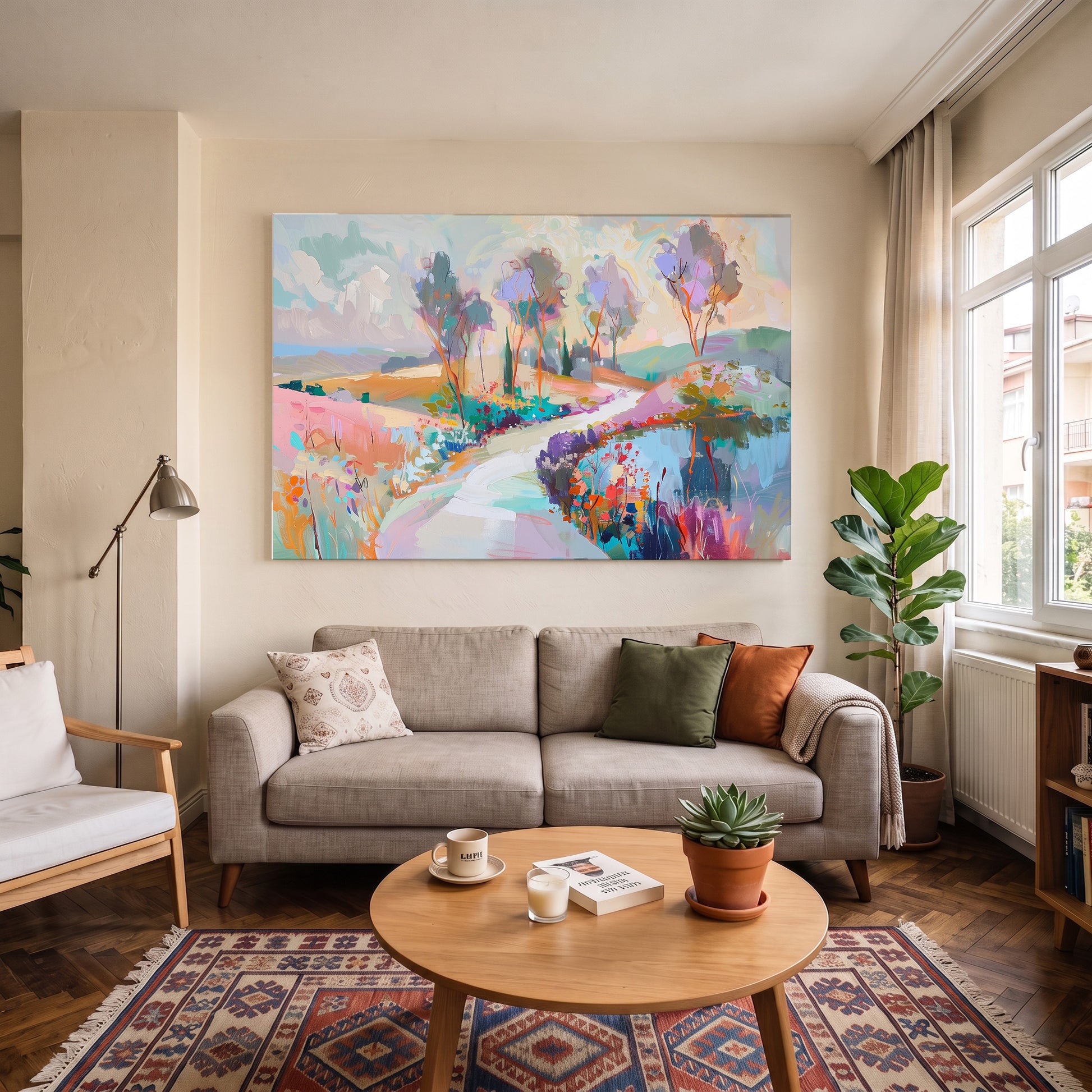 Pastel Bahar Manzarası kanvas tablo — duvarda dekorasyon görünümü