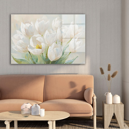 Pastel Beyaz Laleler cam tablo — farklı açıdan görünüm