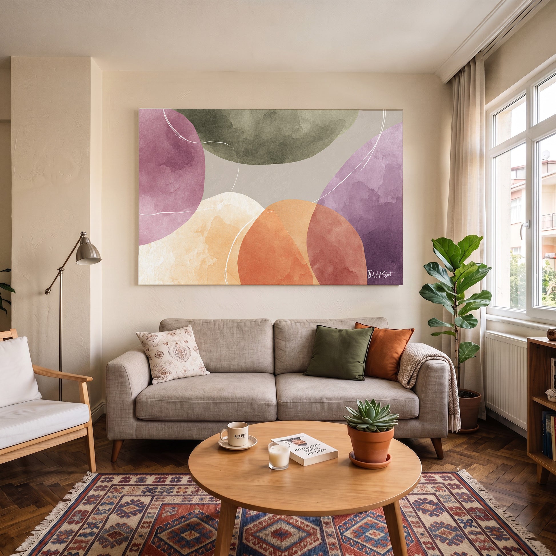 Pastel Daireler 3 kanvas tablo — duvarda dekorasyon görünümü