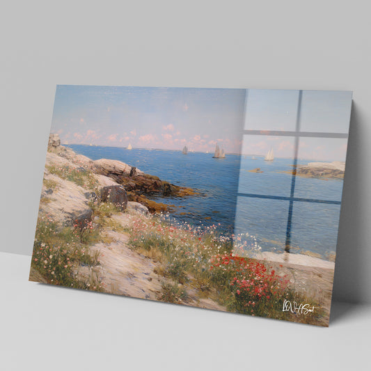 Pastel Deniz Kıyısı cam tablo — iç mekân uygulama örneği