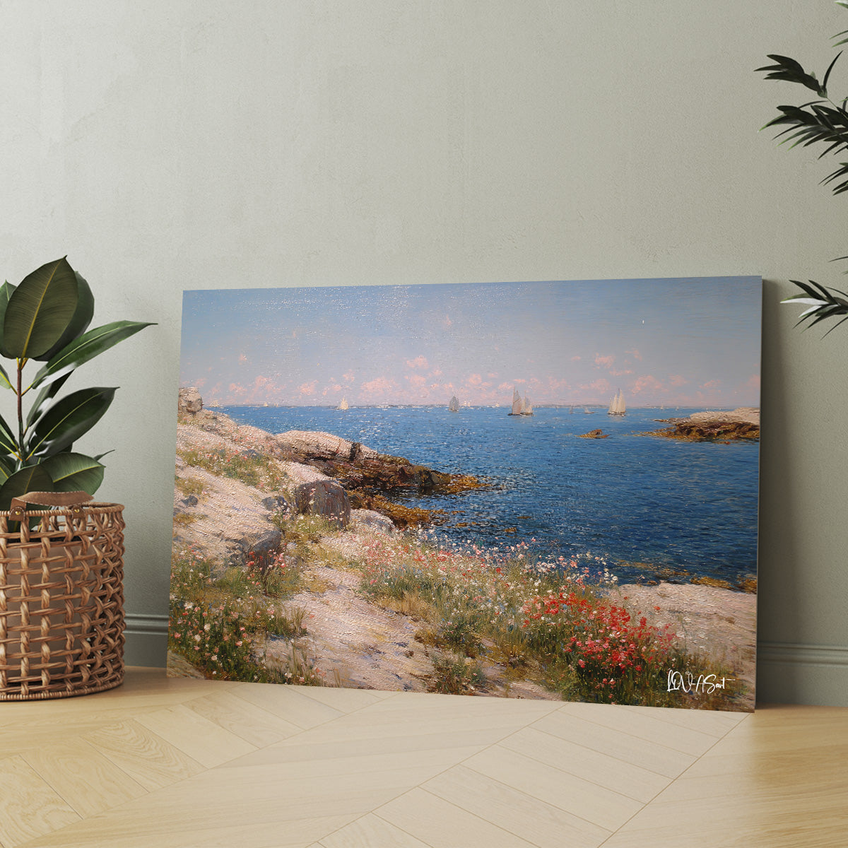 Pastel Deniz Kıyısı kanvas tablo — iç mekân uygulama örneği