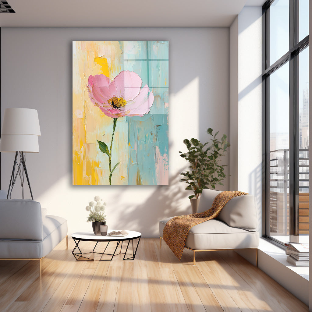 Pastel Fonda Pembe Çiçek cam tablo — farklı açıdan görünüm