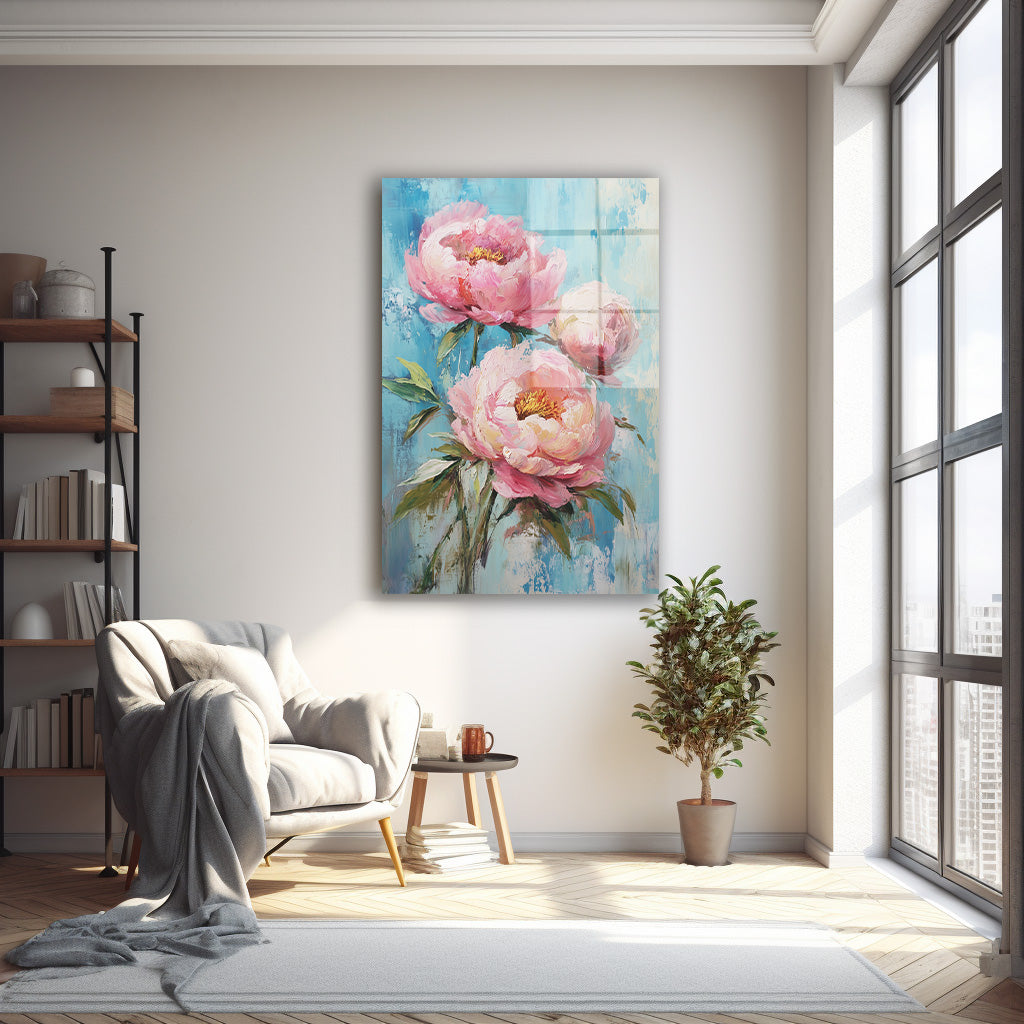 Pastel Fonda Pembe Şakayık cam tablo — farklı açıdan görünüm