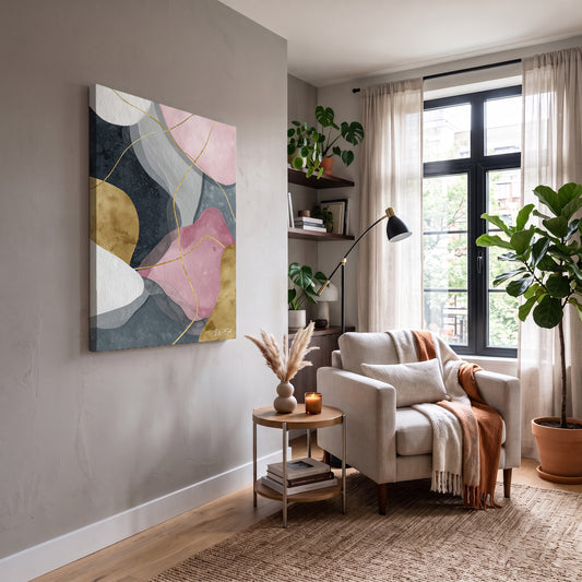 Pastel Geometrik Formlar kanvas tablo — duvarda dekorasyon görünümü