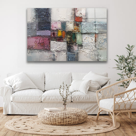 Pastel Kareler 2 cam tablo — duvarda dekorasyon görünümü