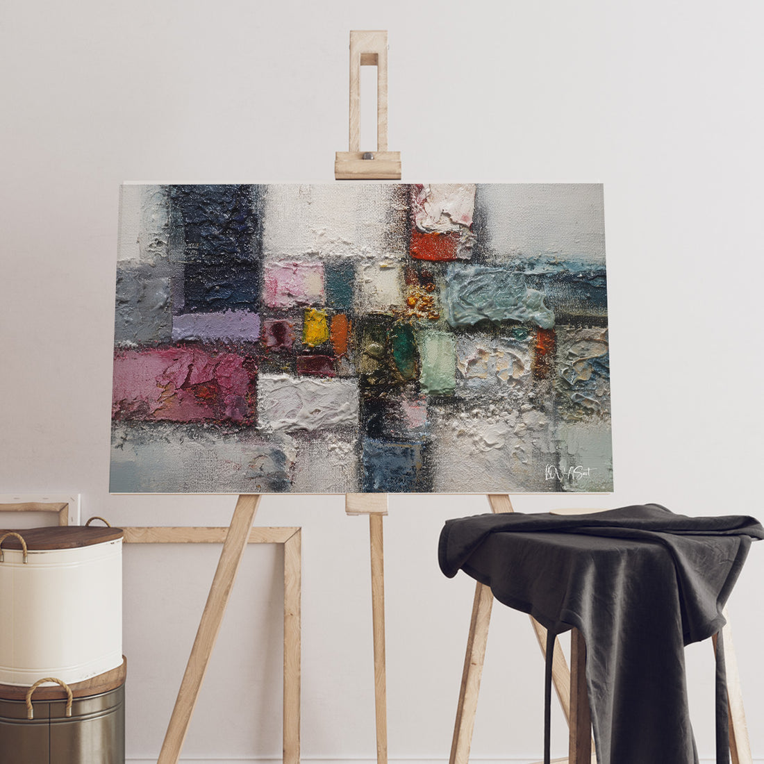 Pastel Kareler 2 kanvas tablo — farklı açıdan görünüm