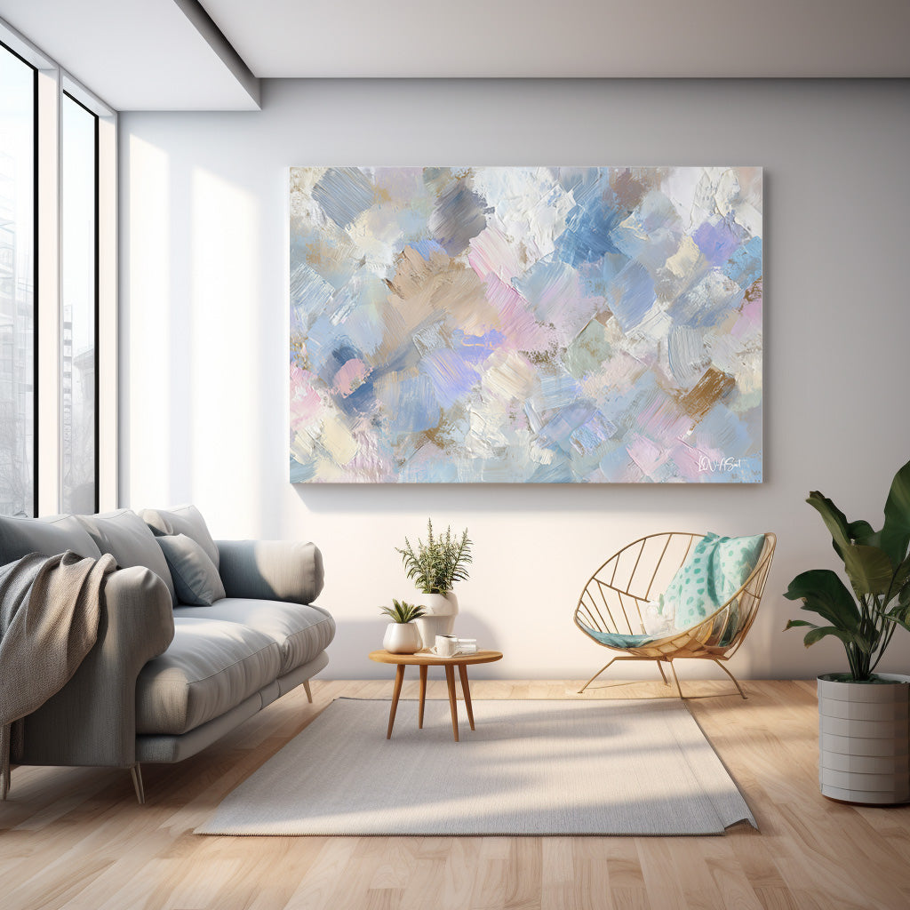 Pastel Kareler kanvas tablo — farklı açıdan görünüm