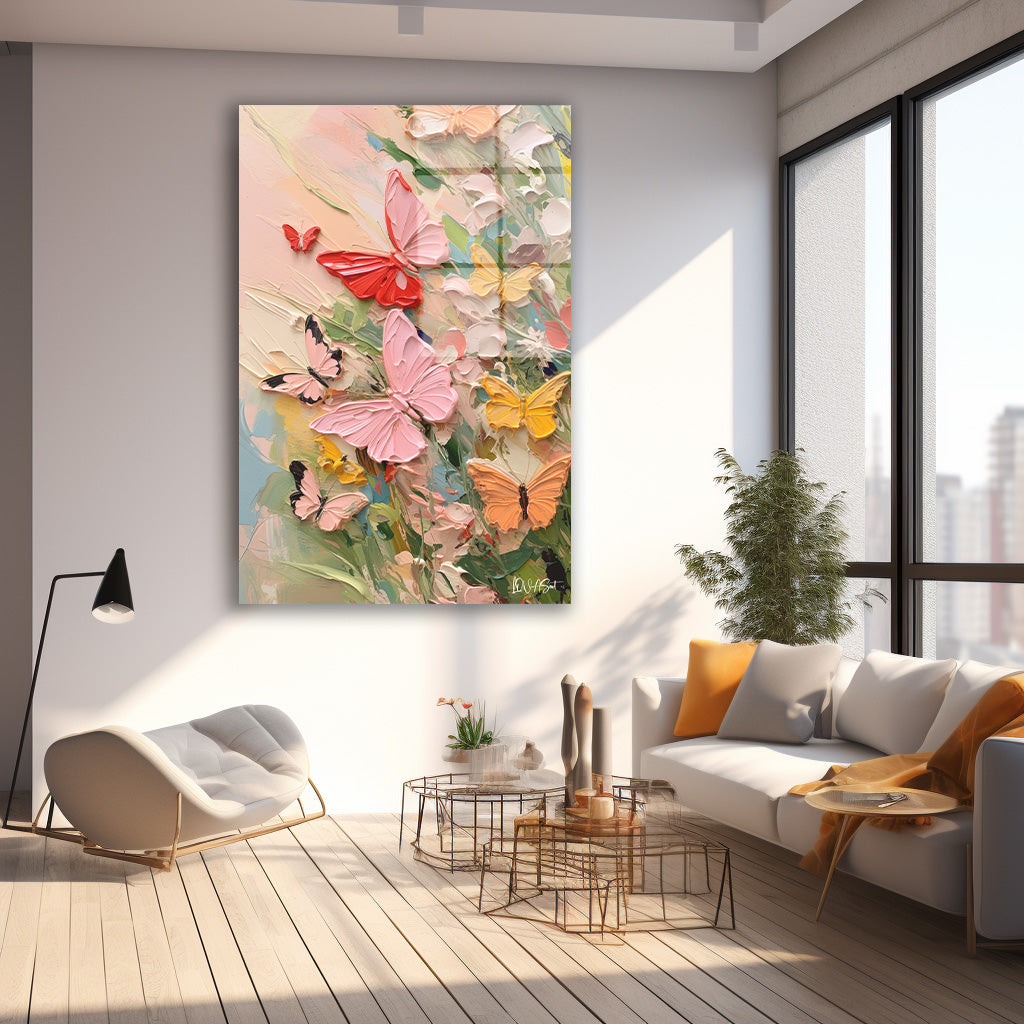 Pastel Kelebekler cam tablo — farklı açıdan görünüm