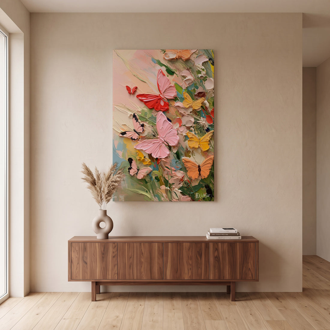 Pastel Kelebekler kanvas tablo — duvarda dekorasyon görünümü