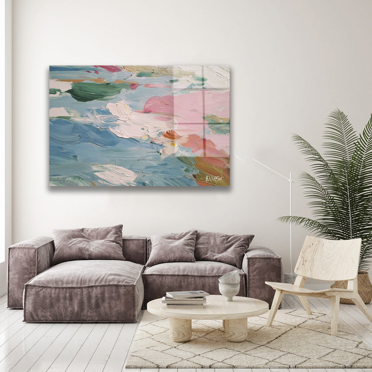 Pastel Kıyı cam tablo — duvarda dekorasyon görünümü