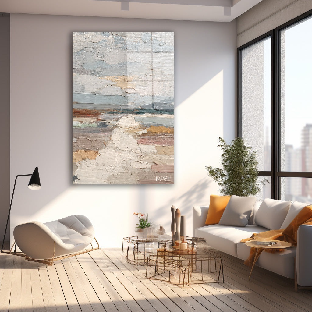 Pastel Kıyı Dokusu cam tablo — farklı açıdan görünüm