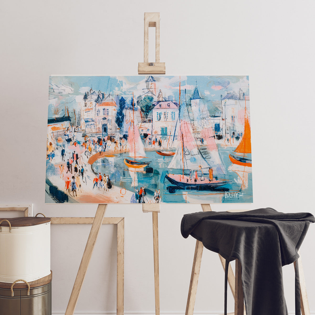 Pastel Liman Kalabalığı kanvas tablo — farklı açıdan görünüm
