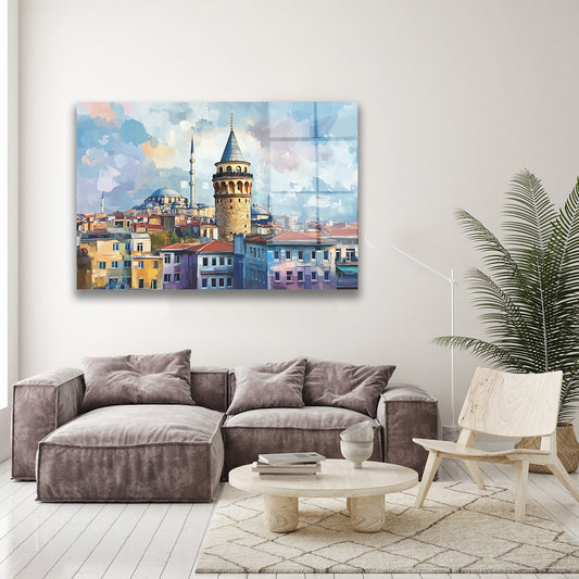 Pastel Mavi Galata cam tablo — farklı açıdan görünüm