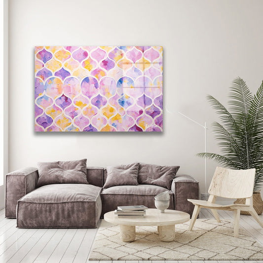 Pastel Mozaik Deseni cam tablo — duvarda dekorasyon görünümü