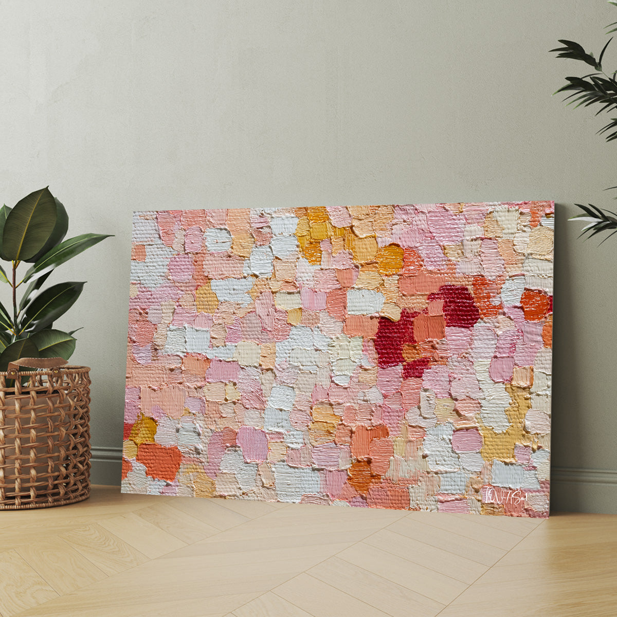 Pastel Mozaik kanvas tablo — iç mekân uygulama örneği