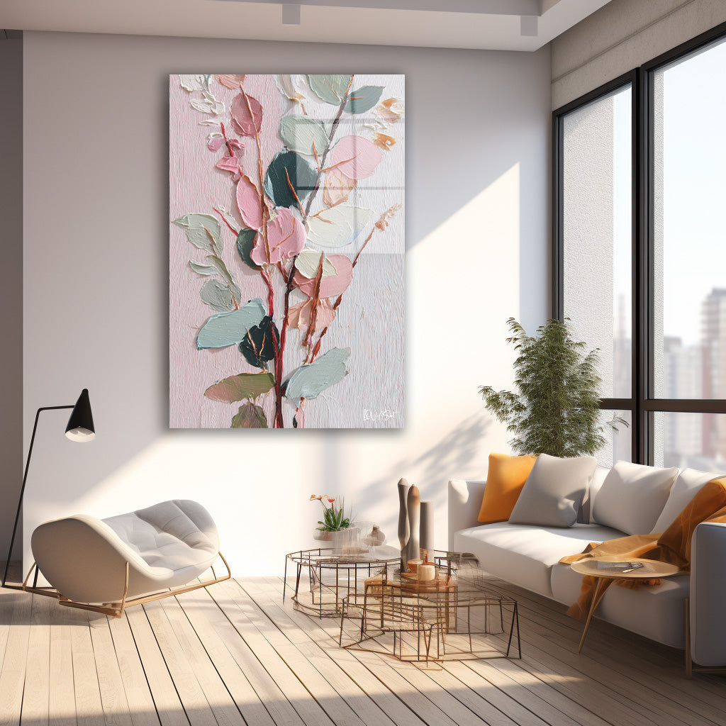 Pastel Okaliptus Dalları cam tablo — farklı açıdan görünüm