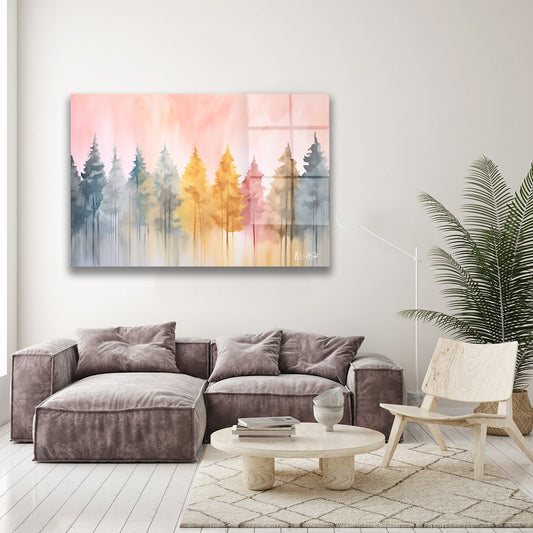 Pastel Orman 2 cam tablo — duvarda dekorasyon görünümü