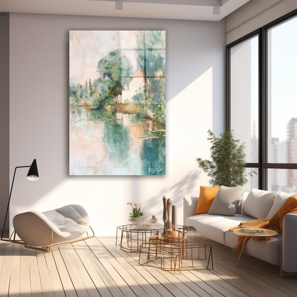 Pastel Su Yansıması cam tablo — farklı açıdan görünüm