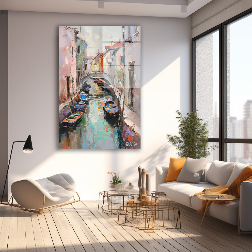 Pastel Venedik Kanalı cam tablo — farklı açıdan görünüm