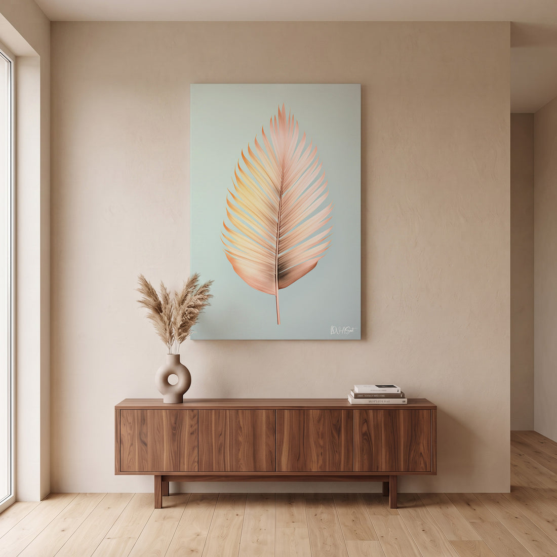 Pastel Yaprak kanvas tablo — duvarda dekorasyon görünümü