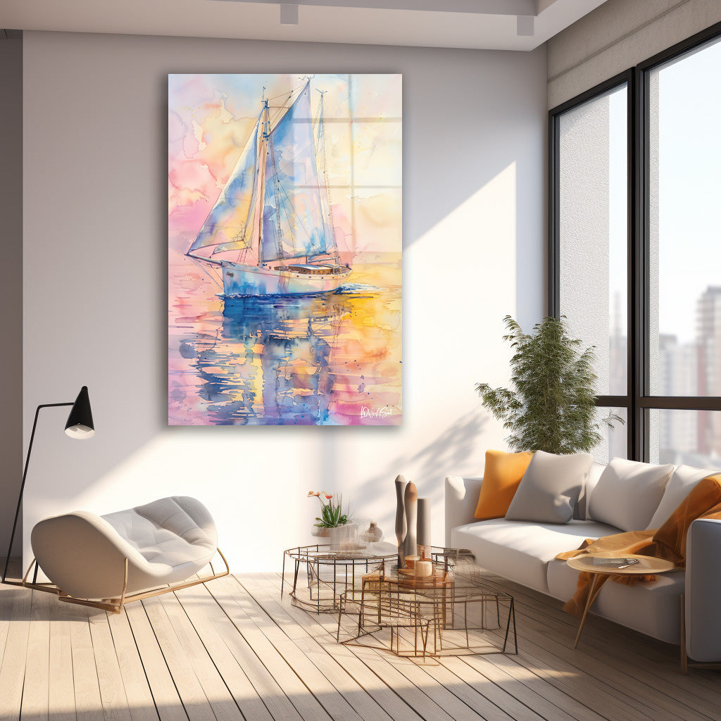 Pastel Yelkenli cam tablo — farklı açıdan görünüm