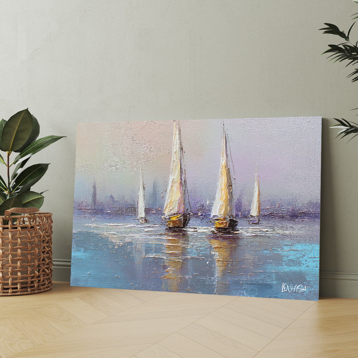 Pastel Yelkenliler kanvas tablo — iç mekân uygulama örneği